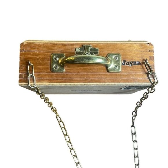 Vintage custom cigar box purse gold cross body chain shoulder strap 7” x 7.5” - Picture 3 of 6